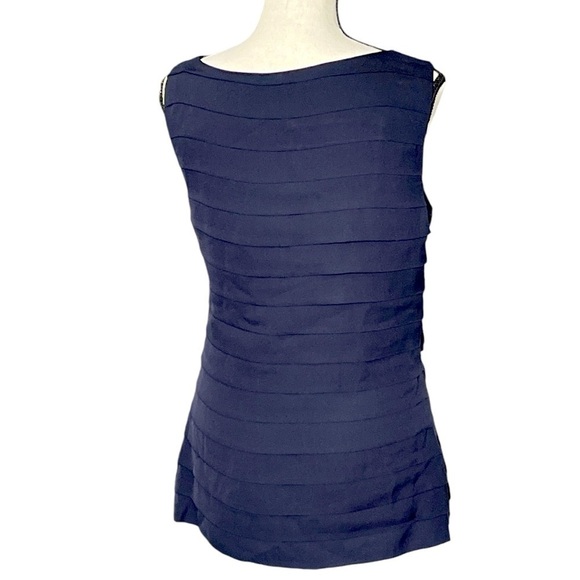 TORY BURCH WALTRAUD SILK NAVY BLUE TOP SZ: 6 - Picture 2 of 7